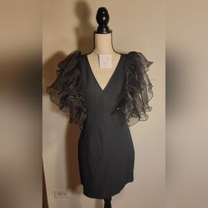 Zara Black Dress with Shoulder ruffles